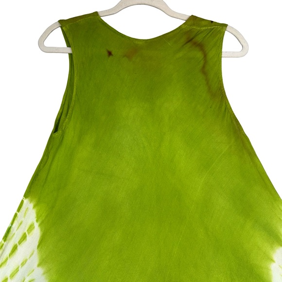 Boutique Green Floral Boho Tie Dye Sleeveless Flowing A-Line Dress Free Size - Picture 6 of 9